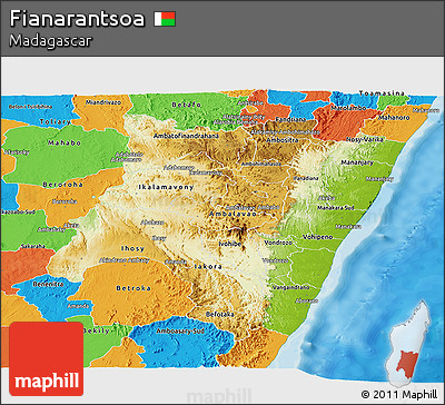 Physical Panoramic Map of Fianarantsoa, political outside