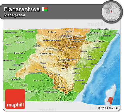 Physical Panoramic Map of Fianarantsoa, political shades outside