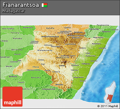 Physical Panoramic Map of Fianarantsoa, political shades outside