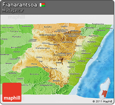 Physical Panoramic Map of Fianarantsoa, political shades outside