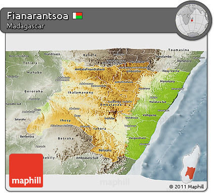Physical Panoramic Map of Fianarantsoa, semi-desaturated