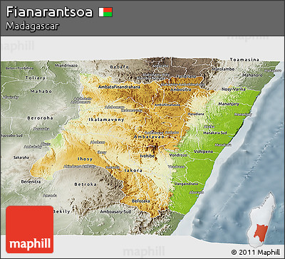 Physical Panoramic Map of Fianarantsoa, semi-desaturated