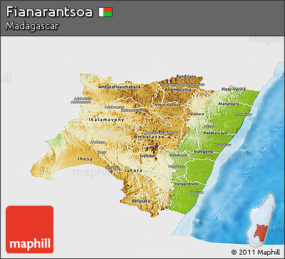 Physical Panoramic Map of Fianarantsoa, single color outside