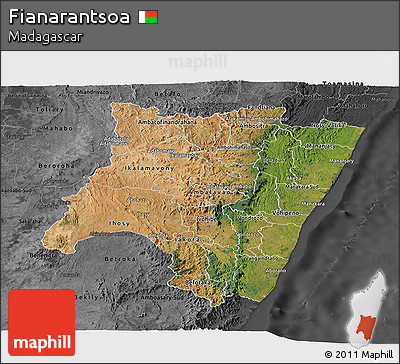 Satellite Panoramic Map of Fianarantsoa, darken, desaturated