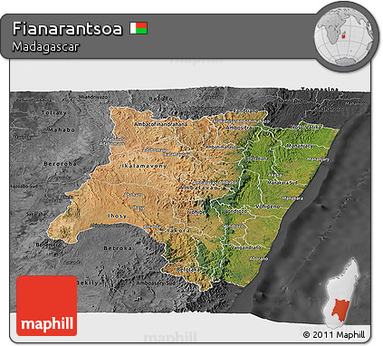 Satellite Panoramic Map of Fianarantsoa, darken, desaturated