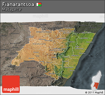 Satellite Panoramic Map of Fianarantsoa, darken, semi-desaturated