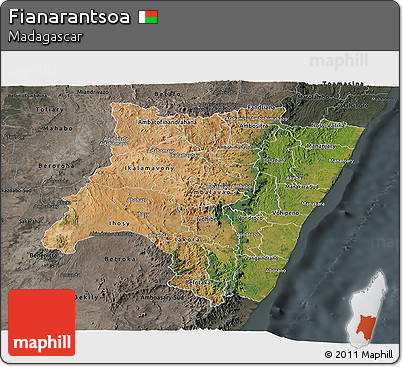 Satellite Panoramic Map of Fianarantsoa, darken, semi-desaturated