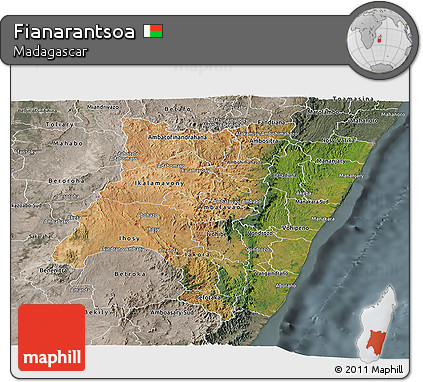 Satellite Panoramic Map of Fianarantsoa, semi-desaturated