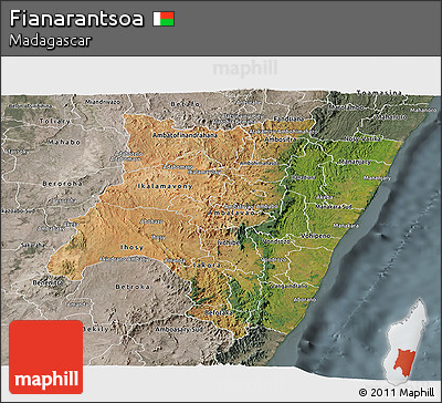 Satellite Panoramic Map of Fianarantsoa, semi-desaturated