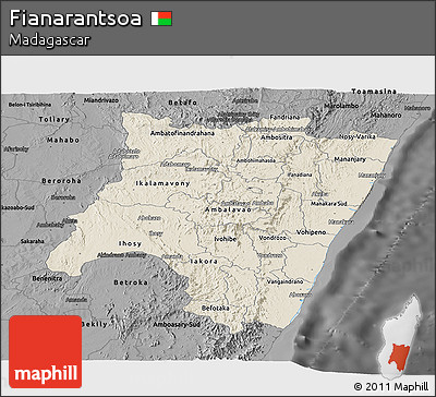 Shaded Relief Panoramic Map of Fianarantsoa, darken, desaturated
