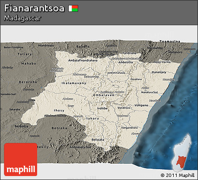 Shaded Relief Panoramic Map of Fianarantsoa, darken