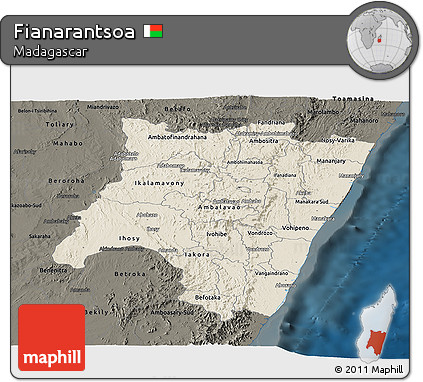 Shaded Relief Panoramic Map of Fianarantsoa, darken