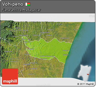 Physical 3D Map of Vohipeno, satellite outside