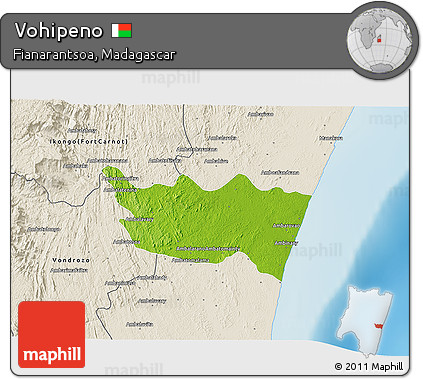 Physical 3D Map of Vohipeno, shaded relief outside