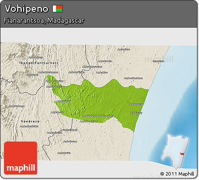Physical 3D Map of Vohipeno, shaded relief outside