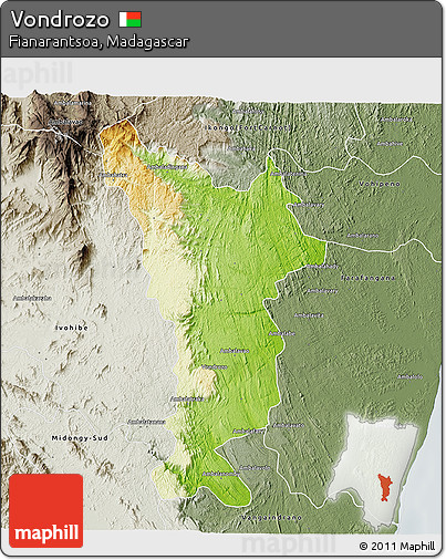 Physical 3D Map of Vondrozo, semi-desaturated