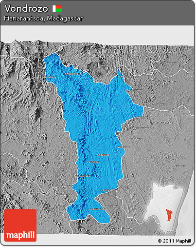 Political 3D Map of Vondrozo, desaturated