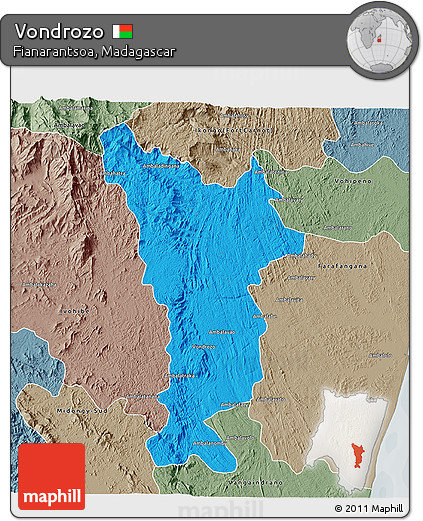 Political 3D Map of Vondrozo, semi-desaturated