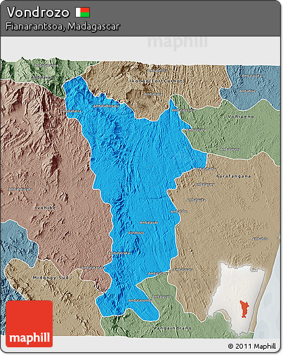 Political 3D Map of Vondrozo, semi-desaturated