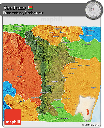 Satellite 3D Map of Vondrozo, political outside