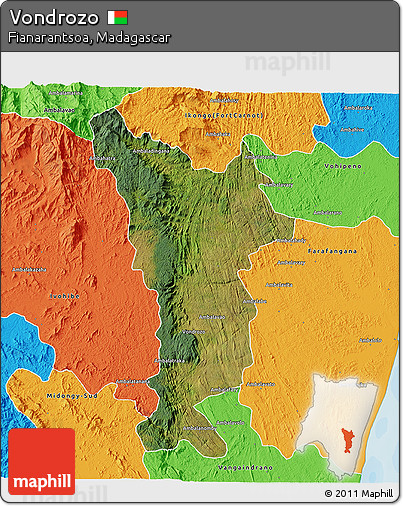 Satellite 3D Map of Vondrozo, political outside