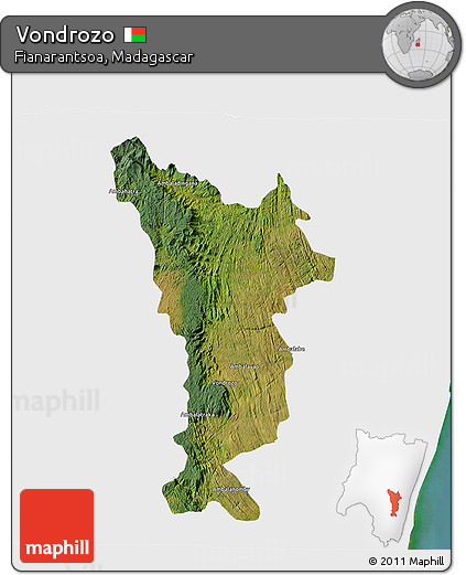 Satellite 3D Map of Vondrozo, single color outside