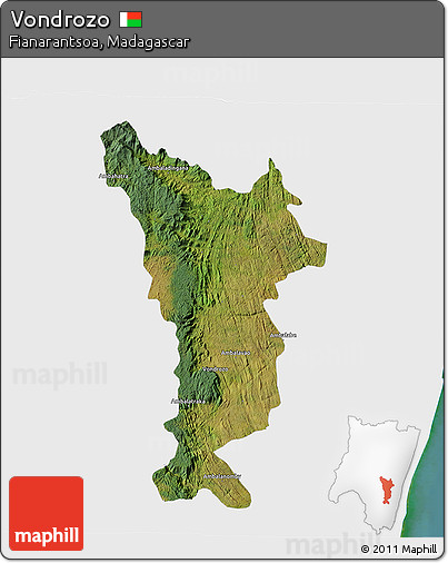 Satellite 3D Map of Vondrozo, single color outside