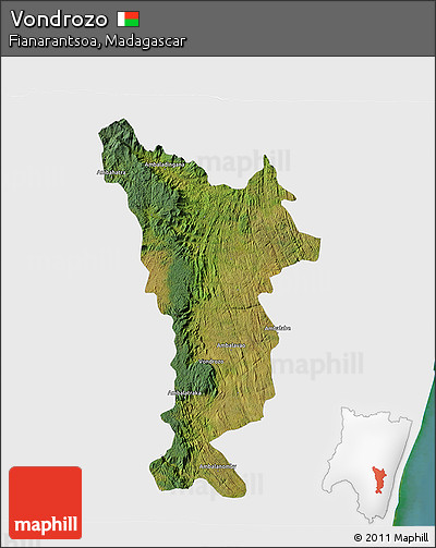 Satellite 3D Map of Vondrozo, single color outside