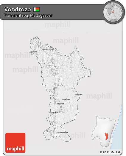 Silver Style 3D Map of Vondrozo, single color outside