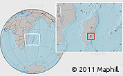 Gray Location Map of Vondrozo, within the entire country, hill shading