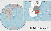 Gray Location Map of Vondrozo, highlighted country, highlighted parent region, hill shading