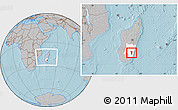 Gray Location Map of Vondrozo, highlighted parent region, within the entire country, hill shading