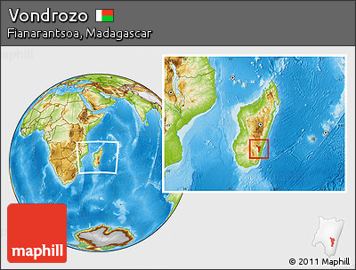 Physical Location Map of Vondrozo, within the entire country