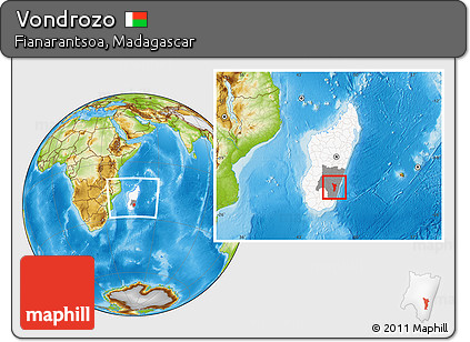 Physical Location Map of Vondrozo, highlighted country, highlighted parent region, within the entire country