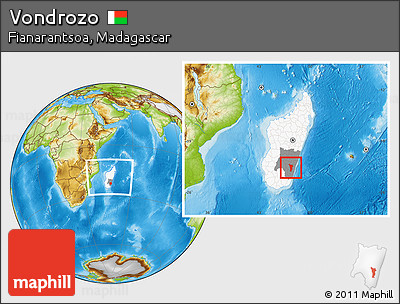 Physical Location Map of Vondrozo, highlighted country, highlighted parent region, within the entire country