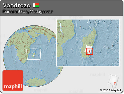 Savanna Style Location Map of Vondrozo, highlighted parent region, within the entire country, hill shading