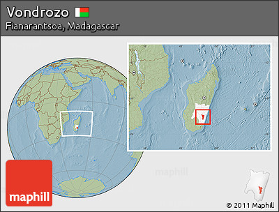 Savanna Style Location Map of Vondrozo, highlighted parent region, within the entire country, hill shading