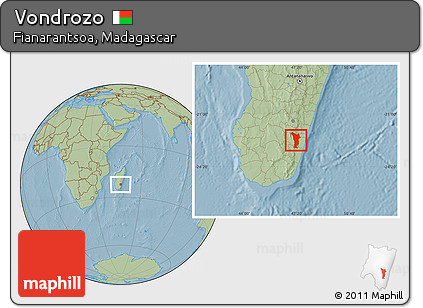 Savanna Style Location Map of Vondrozo, hill shading