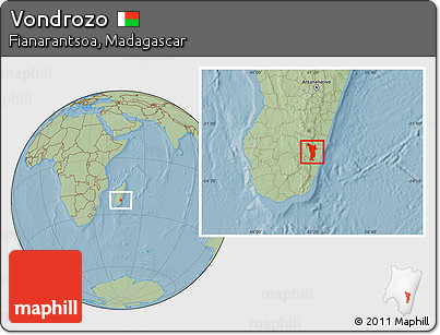 Savanna Style Location Map of Vondrozo, hill shading