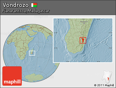 Savanna Style Location Map of Vondrozo, hill shading
