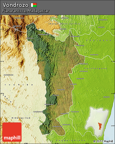 Satellite Map of Vondrozo, physical outside