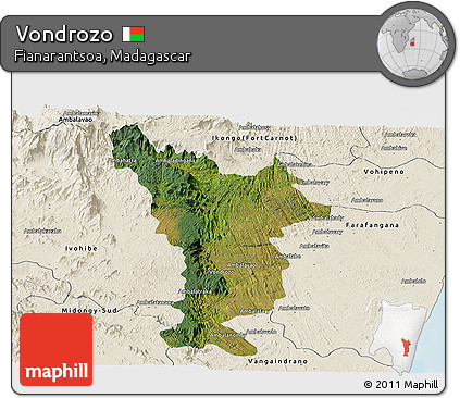 Satellite Panoramic Map of Vondrozo, shaded relief outside