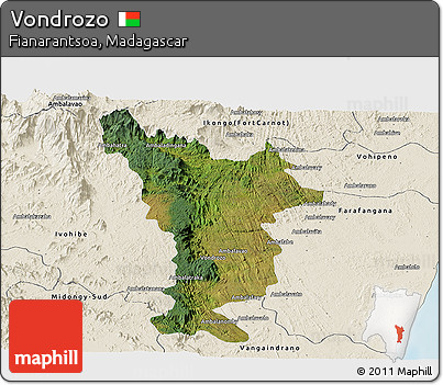 Satellite Panoramic Map of Vondrozo, shaded relief outside
