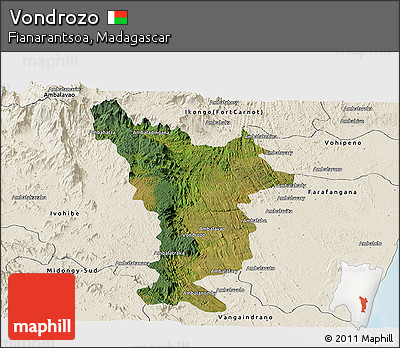 Satellite Panoramic Map of Vondrozo, shaded relief outside
