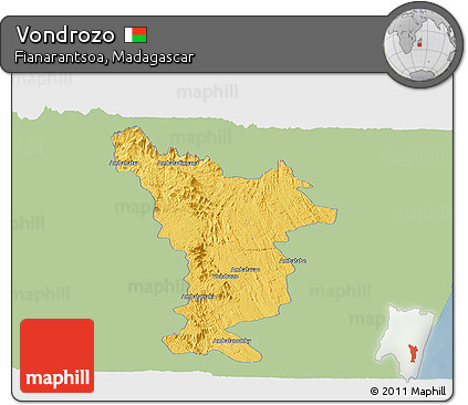 Savanna Style Panoramic Map of Vondrozo, single color outside
