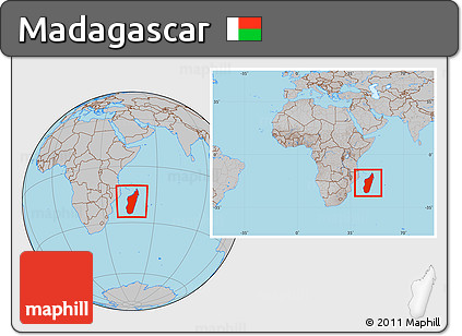 Gray Location Map of Madagascar, within the entire continent