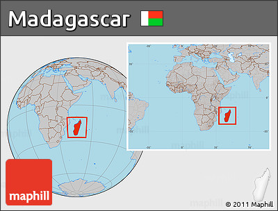 Gray Location Map of Madagascar, within the entire continent