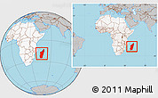 Gray Location Map of Madagascar, highlighted continent, within the entire continent