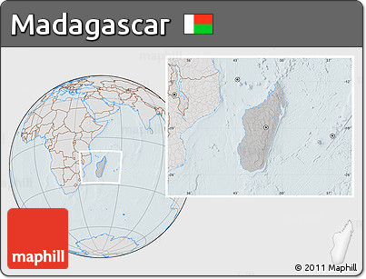 Gray Location Map of Madagascar, lighten, hill shading