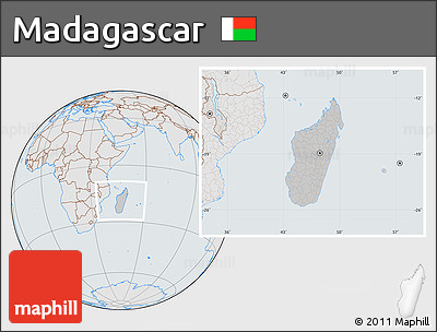 Gray Location Map of Madagascar, lighten, semi-desaturated